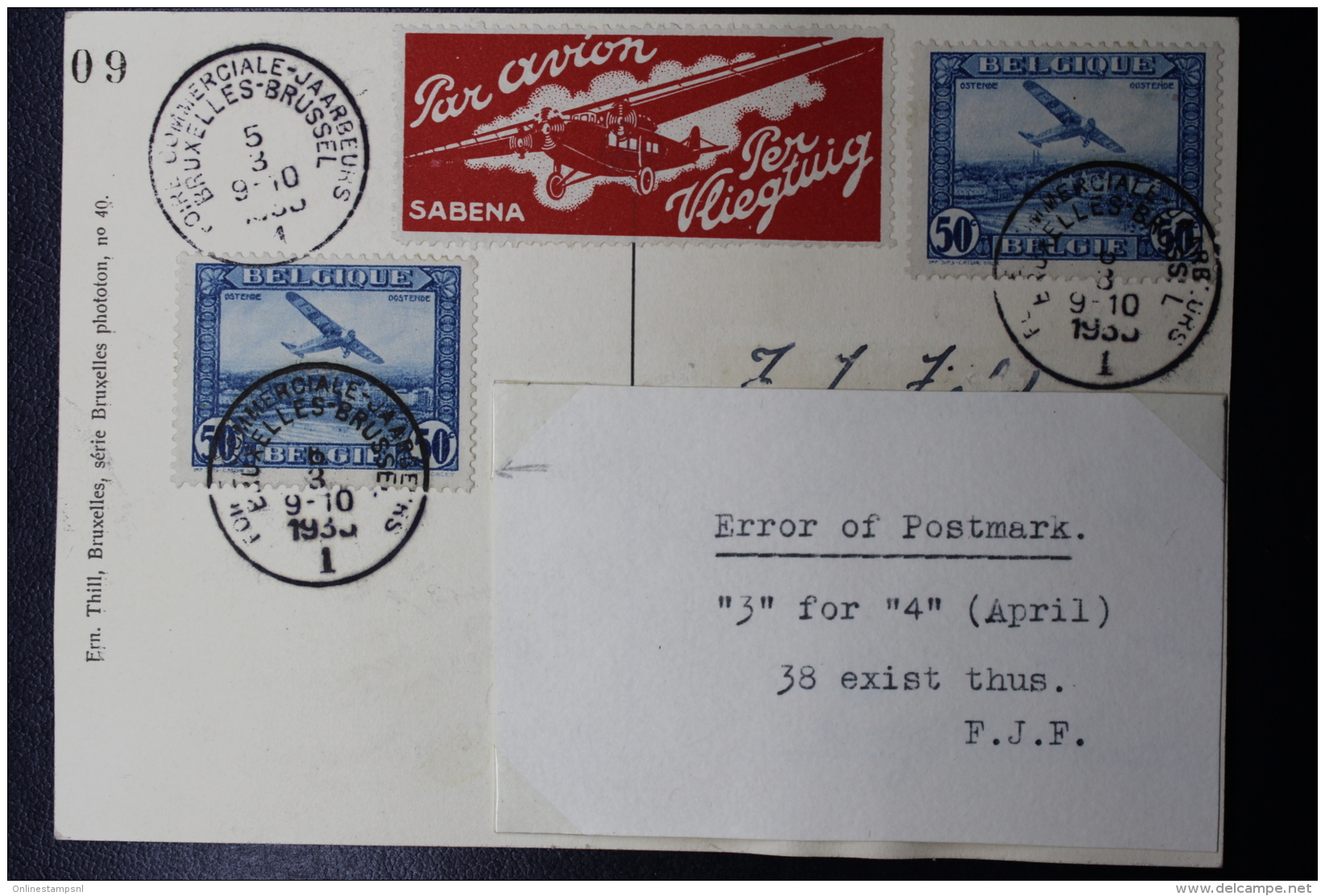 Belgium Commercial Fair Brussels 1935 Cancel On First Day,mistake Monthplug 3 Instead Of 4 , 38 Items Known RR - Altri & Non Classificati