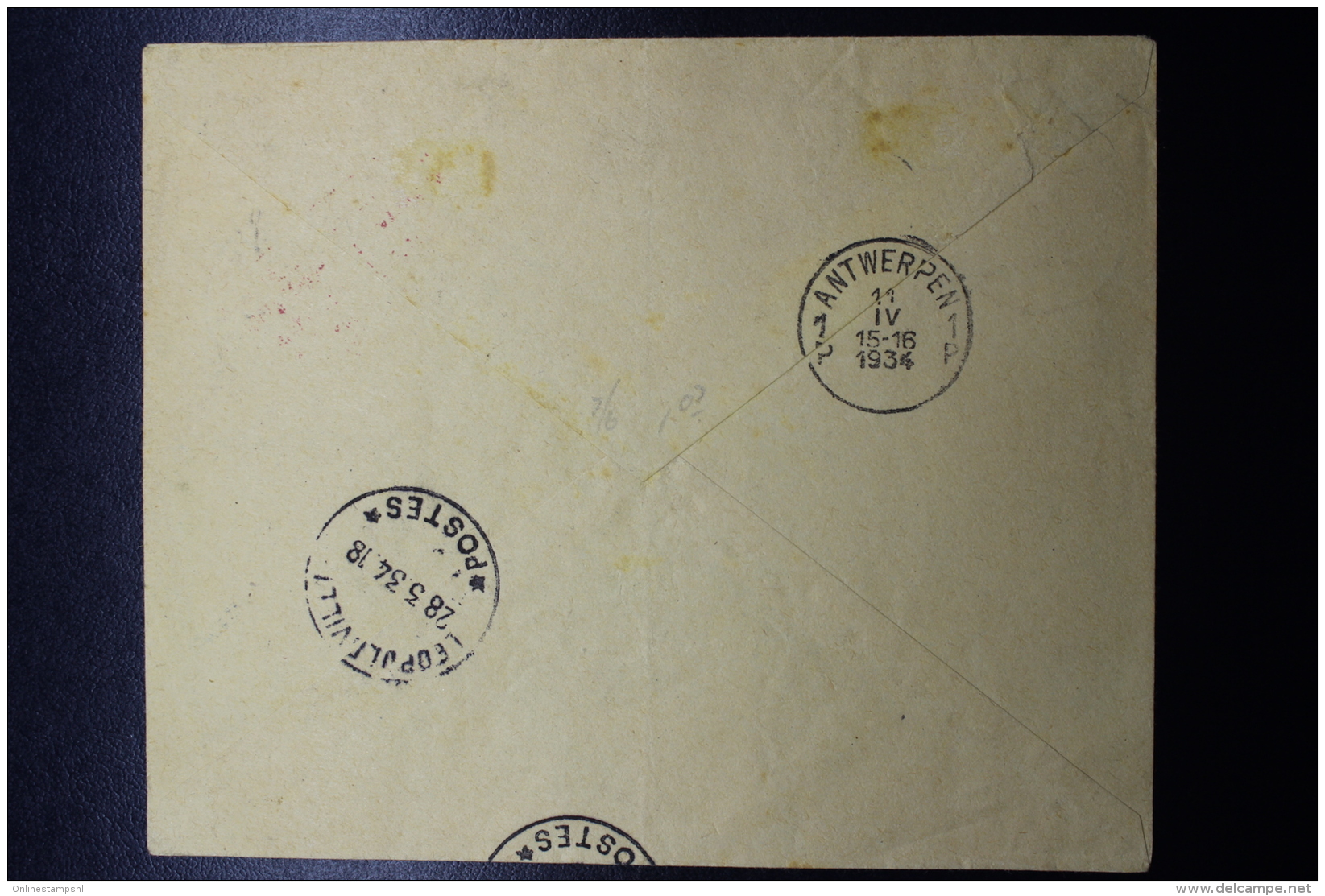 Belgium Airmail Cover First Flight Antwerp -&gt; Leopoldville Piloted By Hansez 3-1934 Mixed Stamps - Andere & Zonder Classificatie