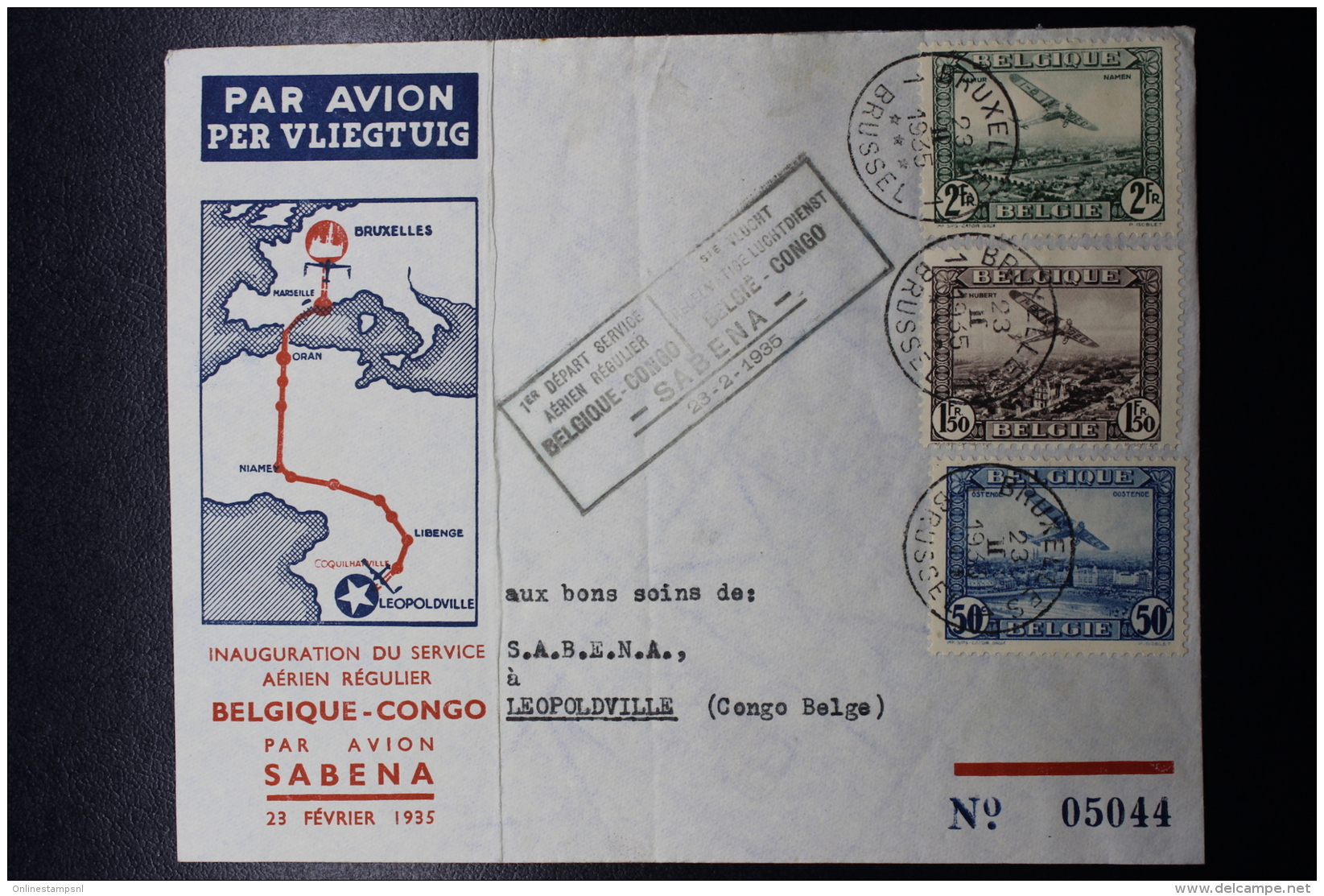 Belgium Airmail Paired Covers  Brussels  Leopoldville March 1935 - Andere & Zonder Classificatie