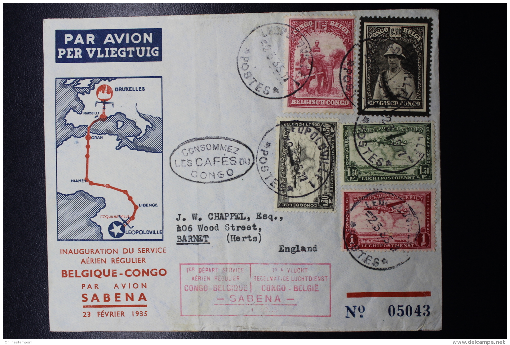 Belgium Airmail Paired Covers  Brussels  Leopoldville March 1935 - Andere & Zonder Classificatie