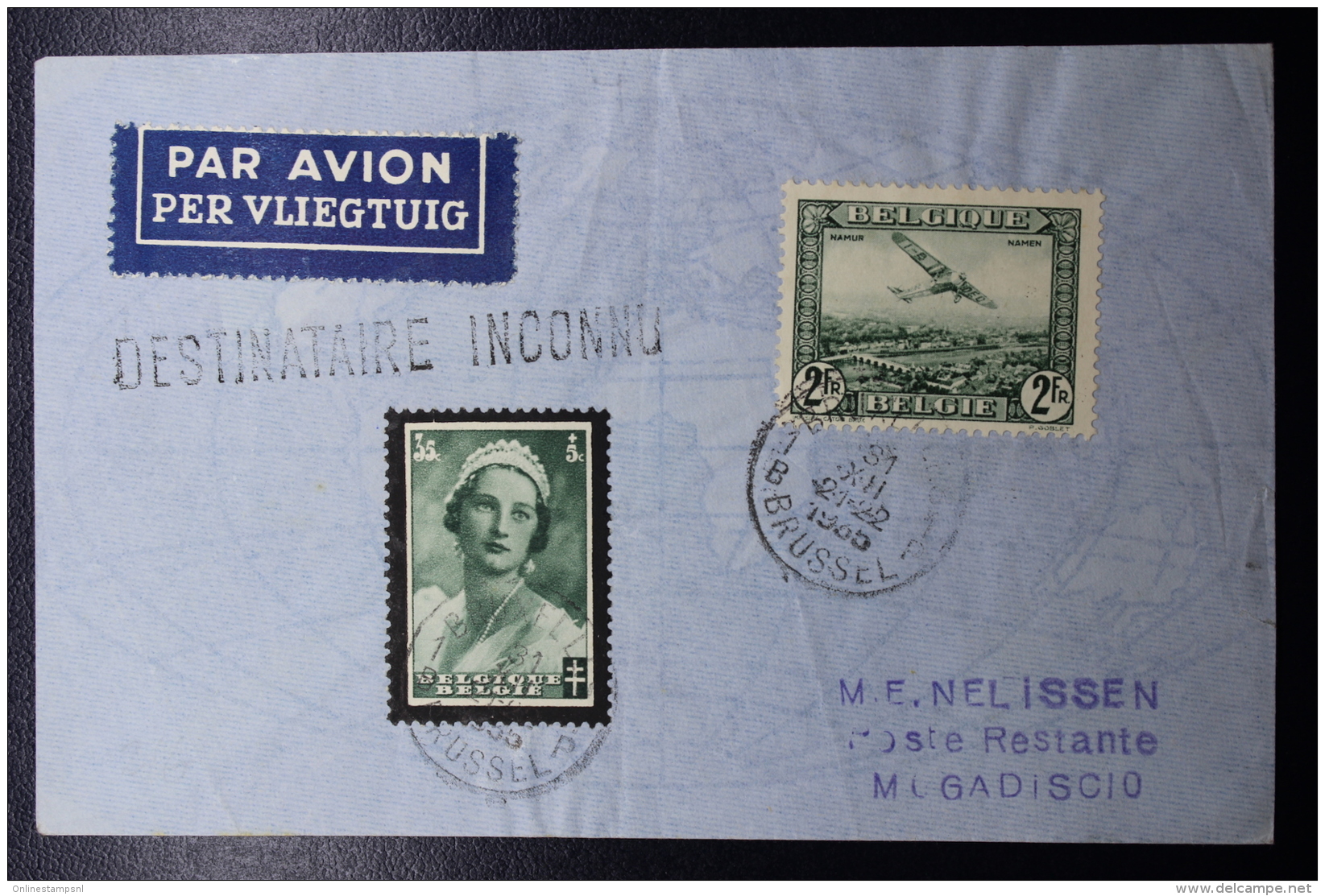 Belgium Airmail Cover Brussels -&gt;Mogadiscio Mogadishu Somalia DESTINATAIRE INCONNU Front+back Rare Destination - Andere & Zonder Classificatie