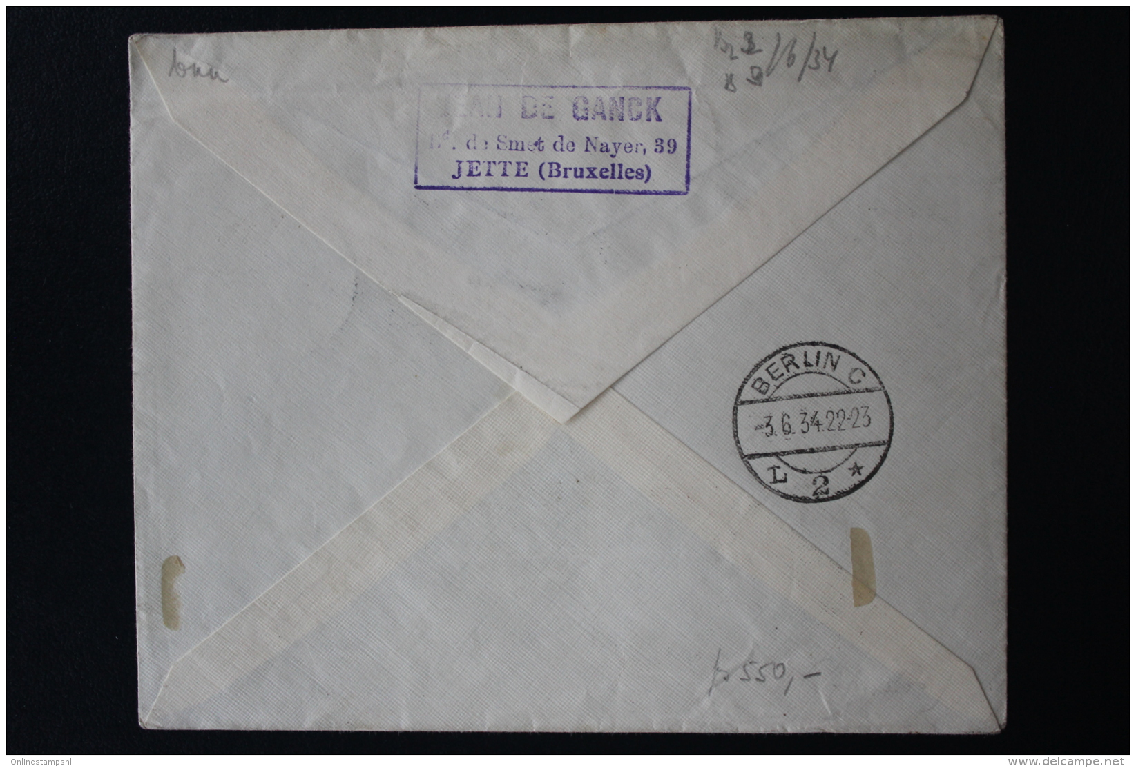 Belgium Airmail Cover Brussels -&gt; Berlin Airdisplay EVERE 3-6-1934 Label On Front - Other & Unclassified