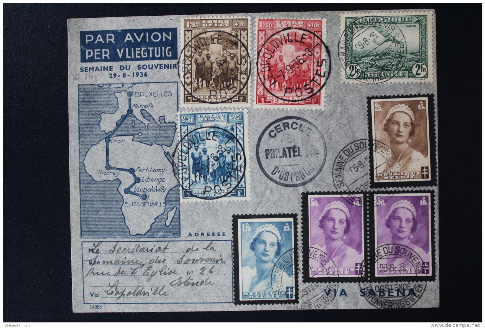 Belgium Airmail Cover Ostend -&gt; Leopoldville -&gt; Ostend, 29-8-1936 - Autres & Non Classés