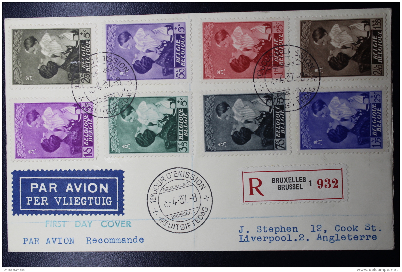 Belgium Airmail Cover First Day Cover Brussels -&gt; Liverpool OBP 447-454 - Other & Unclassified