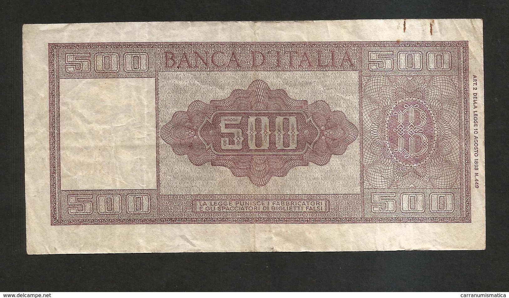 REPUBBLICA ITALIANA - 500 Lire ITALIA - (Decr. 20/3/1947 - Firme: Einaudi / Urbini) - ITALIA / NON Comune - 500 Lire