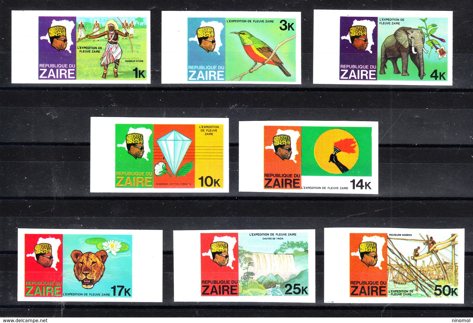 Zaire -1978. Colibri, Elefante, Diamante, Leone, Cascata.indigenous Traditions.Elephant, Diamond, Lion, Waterfal MNH - Minerali