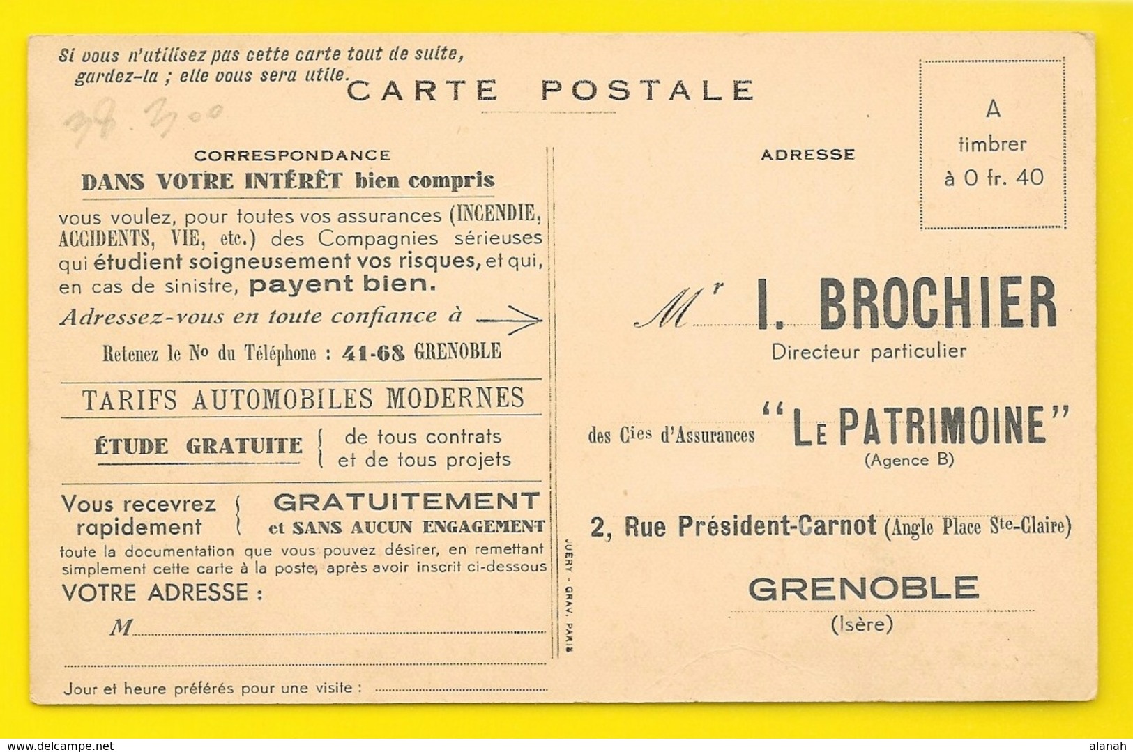 GRENOBLE Pub Assurances "Le Patrimoine" Brochier ()  Isère (38) - Grenoble