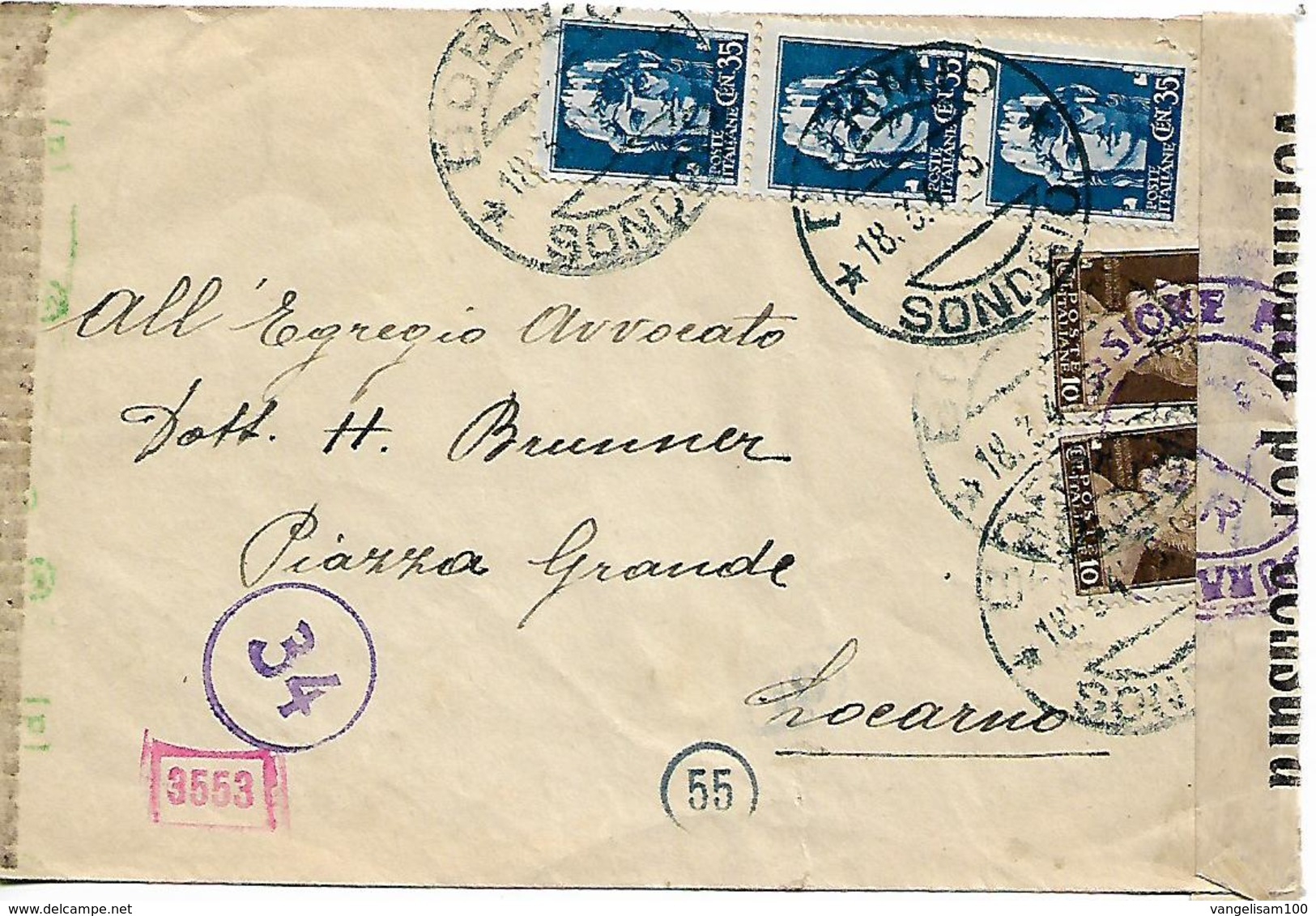 ITALY 1944 Censored Cover Posted 5 Stamps COVER USED - Storia Postale