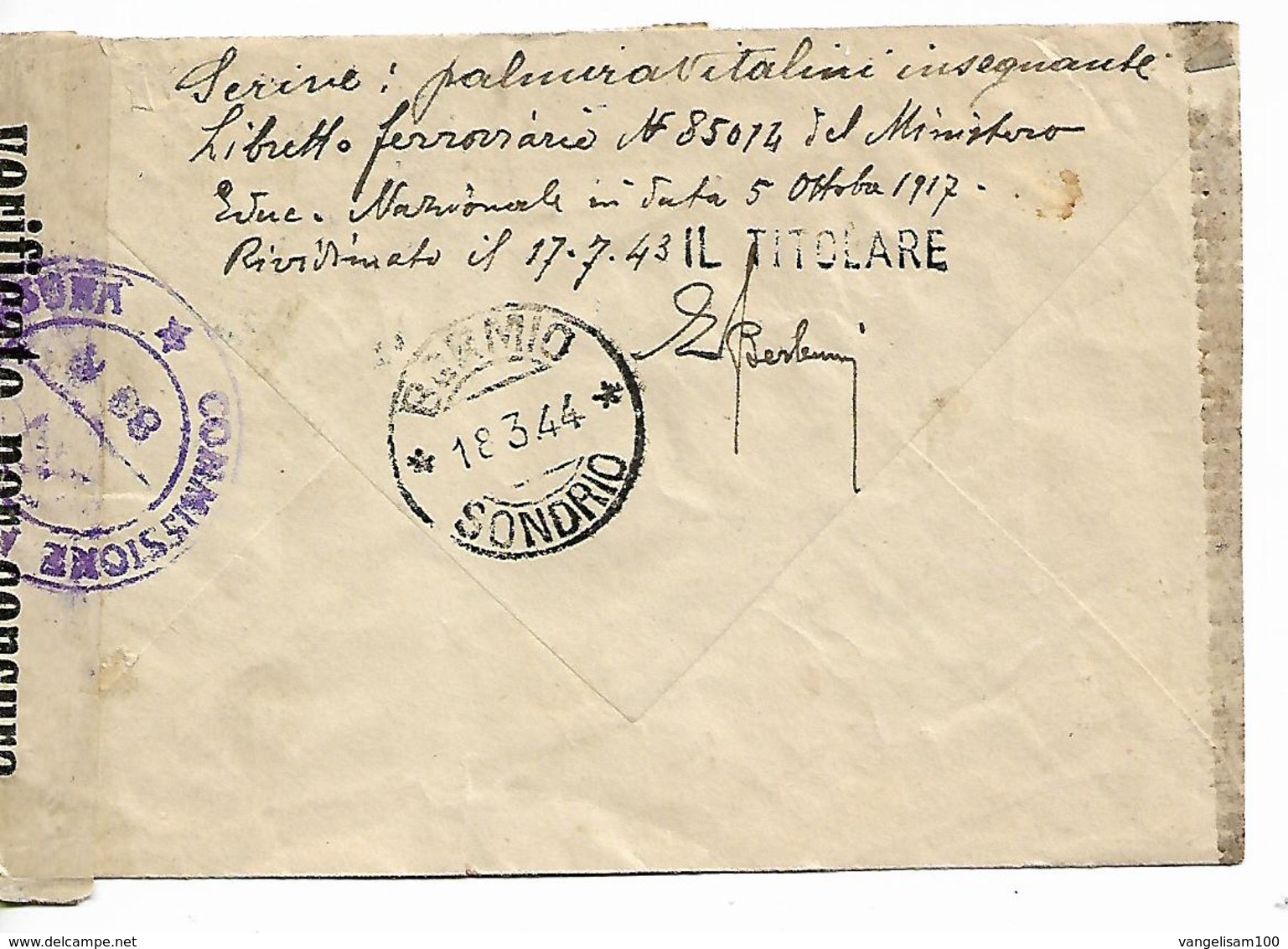 ITALY 1944 Censored Cover Posted 5 Stamps COVER USED - Storia Postale