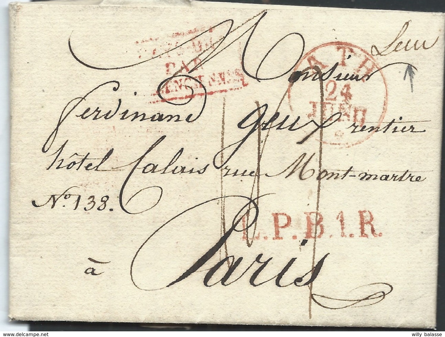 1829 L. T11 ATH/* + Man "Leuze" + L.P.B.1.R. Pour Paris. TTB - 1815-1830 (Période Hollandaise)