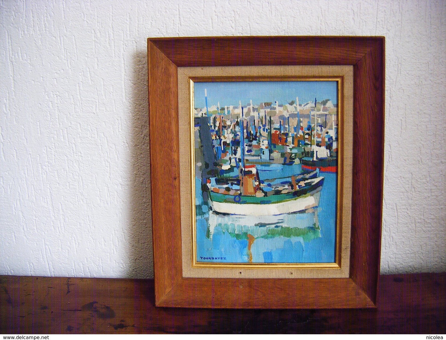 TABLEAU MARINE BATEAUX AU PORT SIGNE TOURBATEZ  NE A FECAMP PEINTRE OFFICIEL DE LA MARINE  PEINTURE HUILE SUR TOILE - Huiles