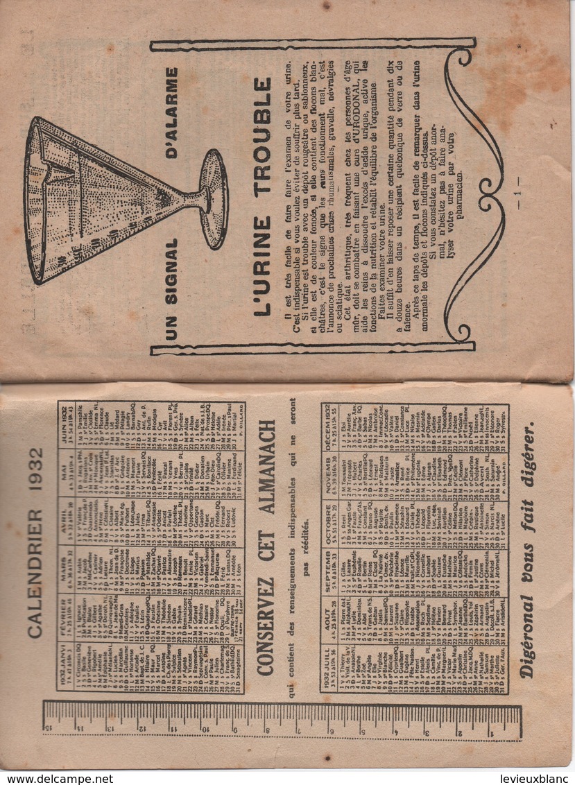 Pharmacie/L'Almanach De L'URODONAL/ Vous Promet Des Prodiges De Santé/Artério-sclérose /   1932              CAL394 - Small : 1921-40