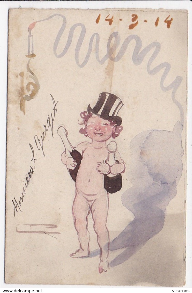 CPA DOUBLE ILLUSTRATION  Acquarelle Menu Enfant Nu - 1900-1949