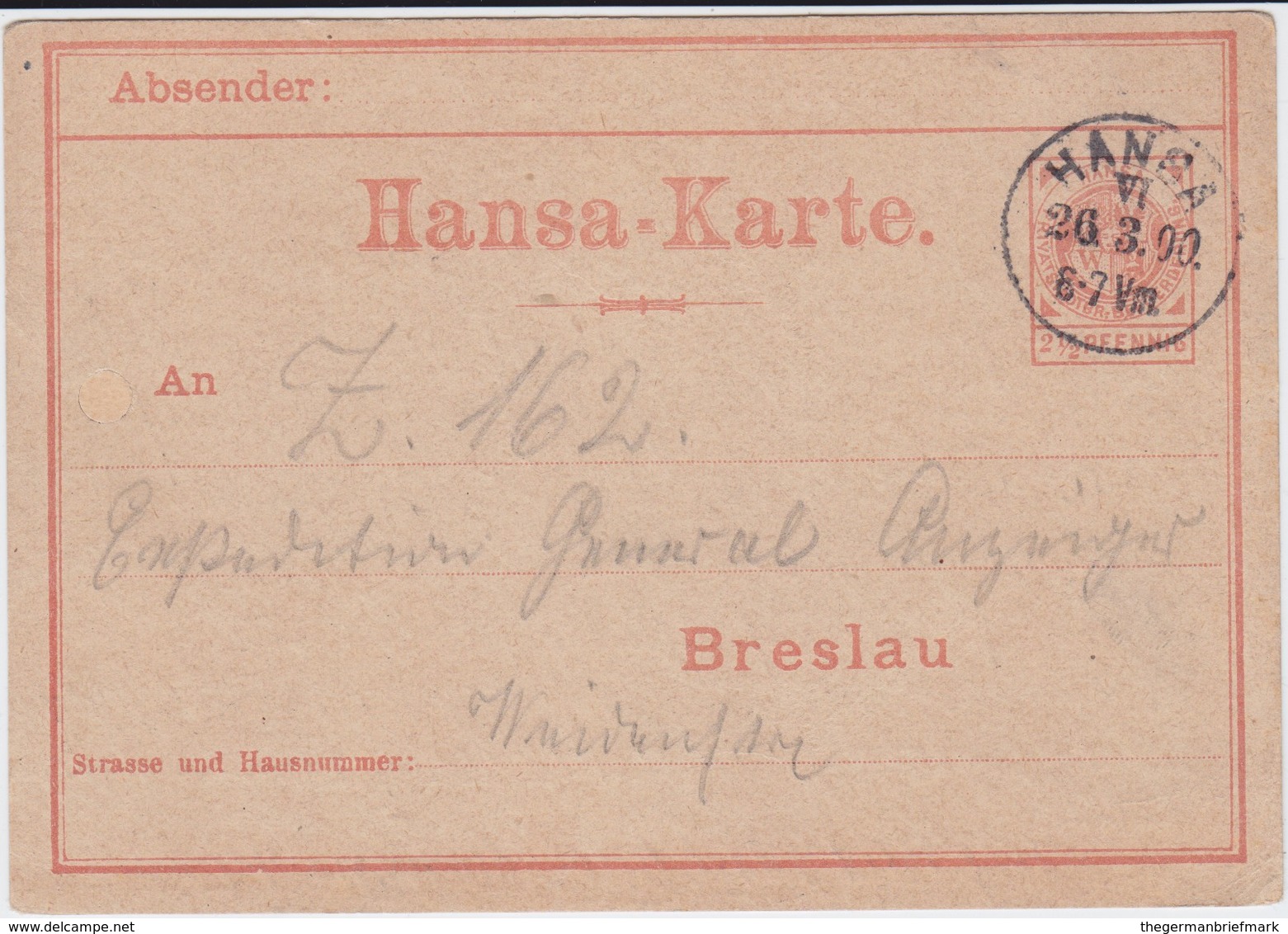 REDUZIERT Stadtpost Deutsche Privatpost Hansa Ostgebiete Breslau Ganzsache 1900 - Privatpost