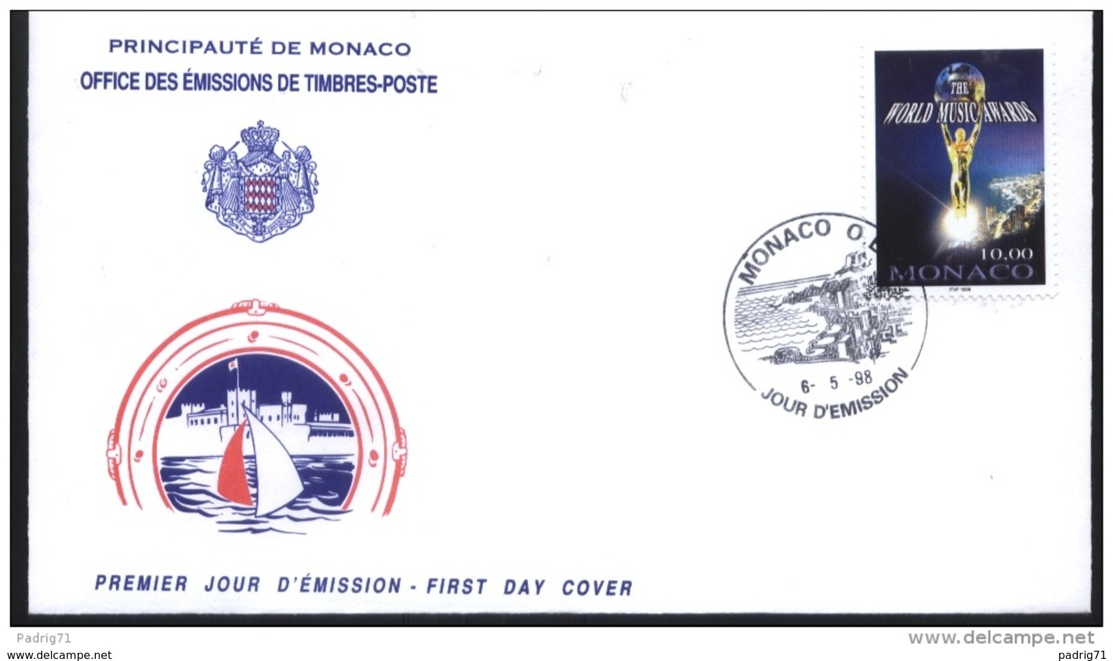 WORLD  MUSIC  AWARD  98 -  FDC  MONACO De 1998 ( E 1 ) - Musique