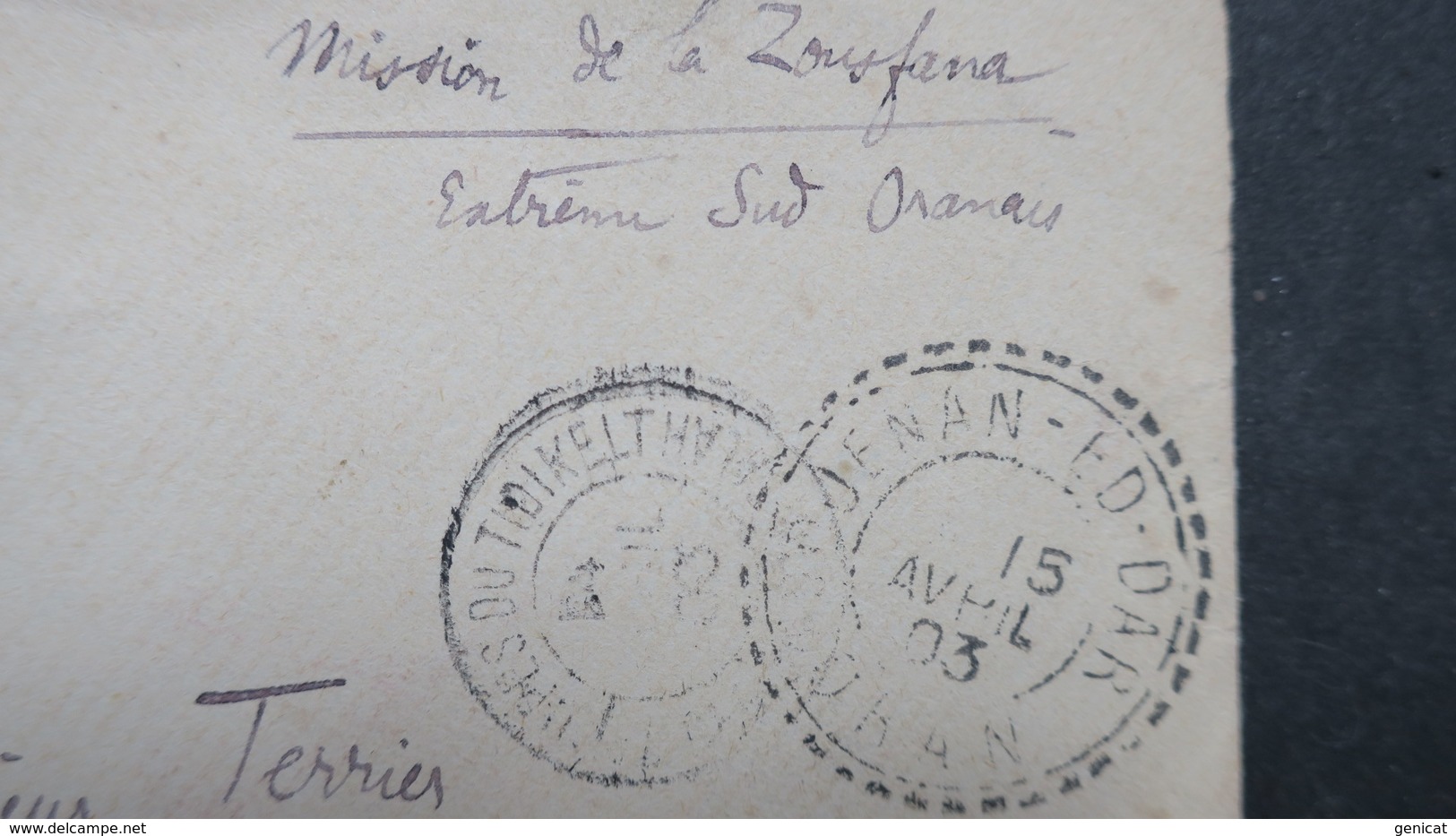 Lettre Maroc Griffe Mission De La Zousfana Extreme Sud Oranais 1903 Pour Paris Voir Scans - Lettres & Documents