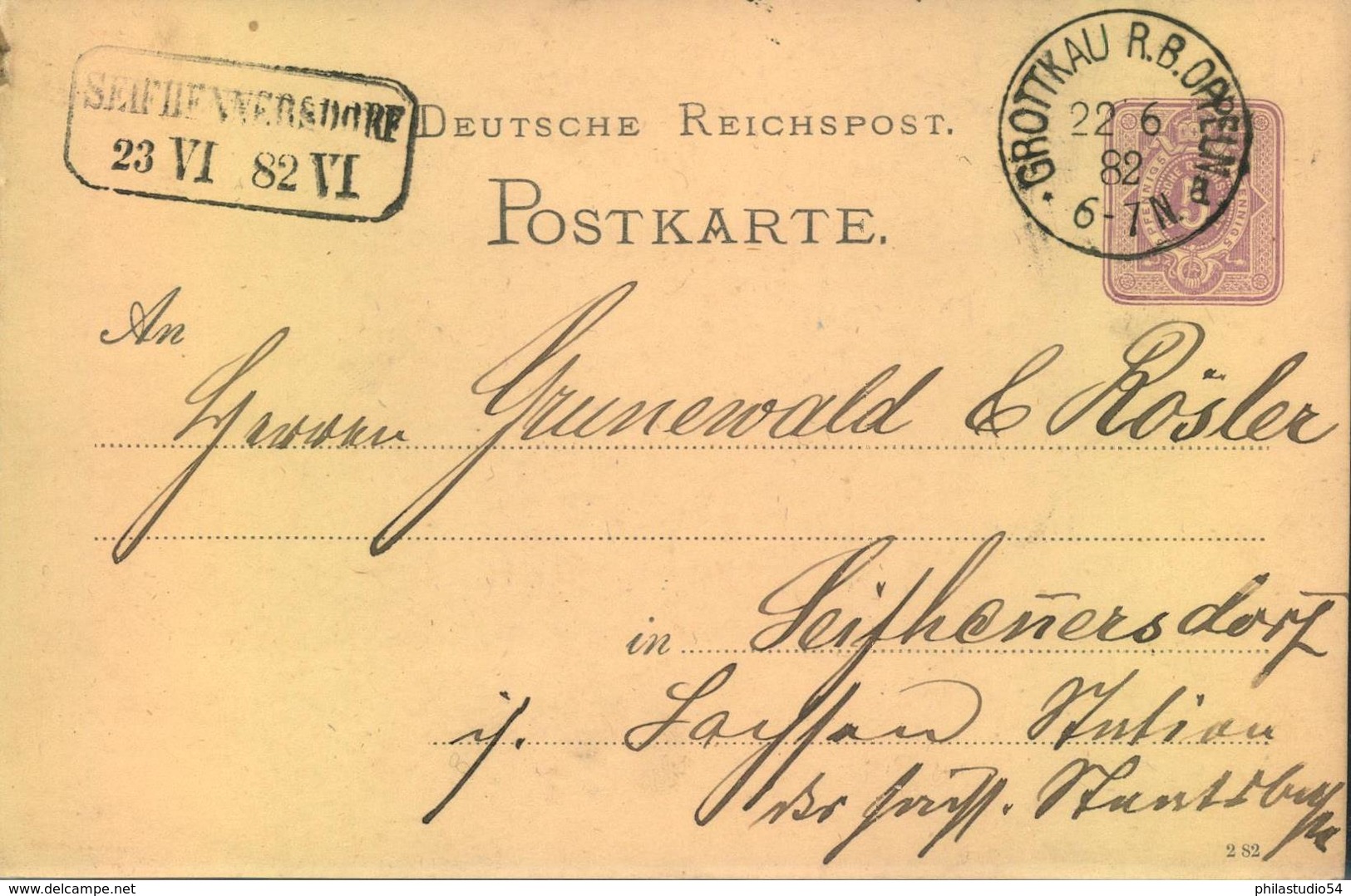 1882, GRORKAU R.B. OPPELN, Seltenerer Oberschlesienstempelnach Senfhennersdorf - Machines à Affranchir (EMA)