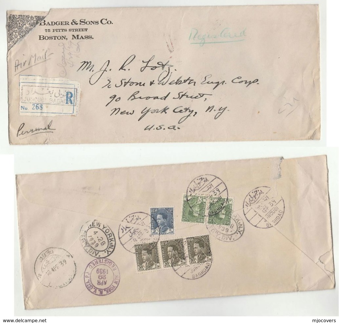 1939 Registered IRAQ  Stamps COVER To USA  Airmail - Iraq