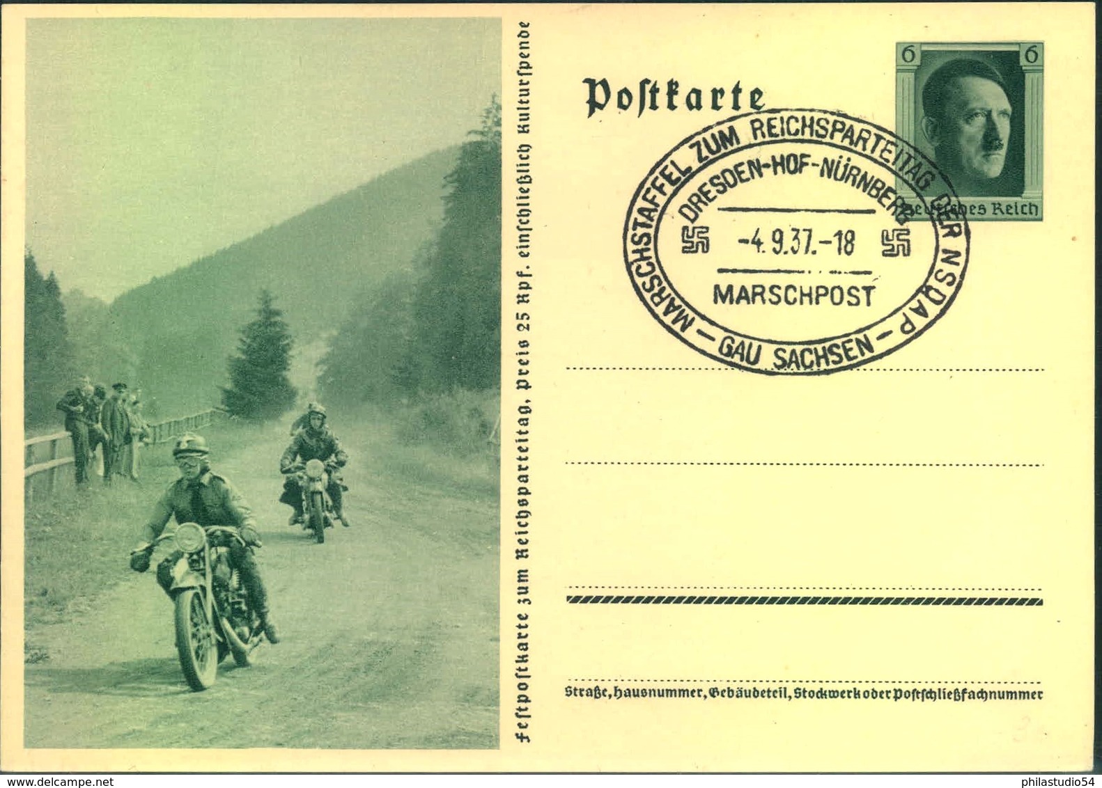 1937, MARSCHSTAFFEL ZUM REICHSPARTEITAG DRESDEN-HOF-NÜRNBERG - Maschinenstempel (EMA)
