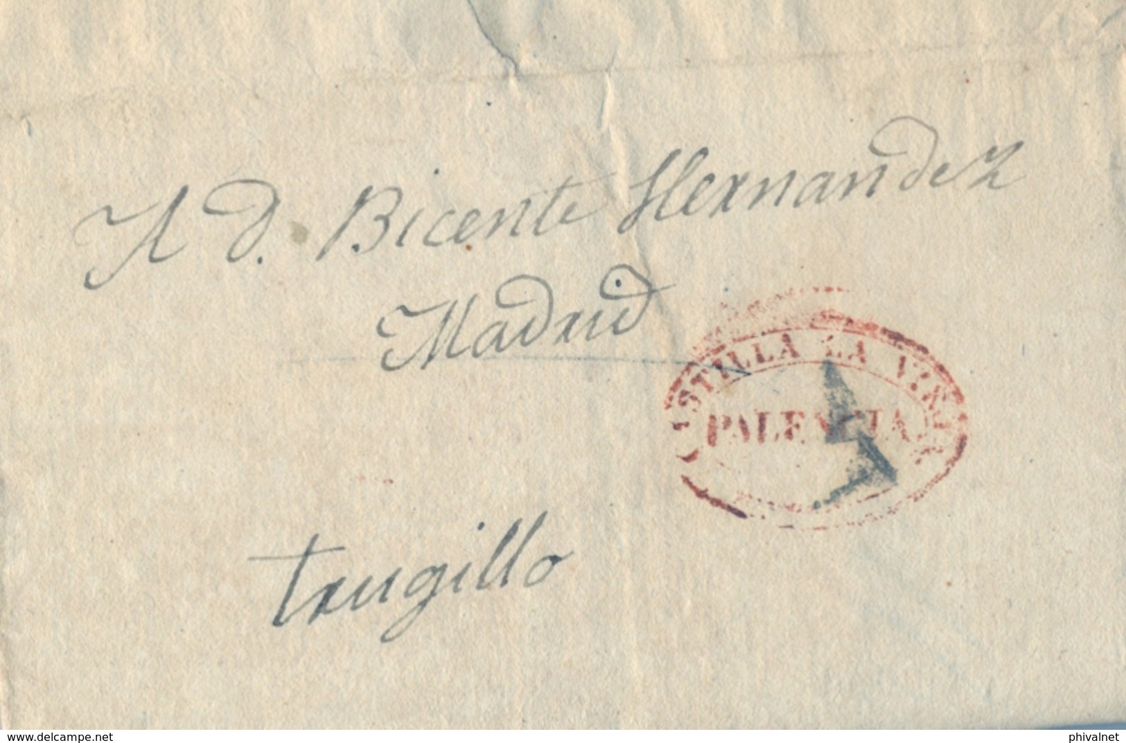 PREFILATELIA , 1839  , CARTA COMPLETA  , PALENCIA - TRUJILLO  , T. 6 - ...-1850 Prefilatelia