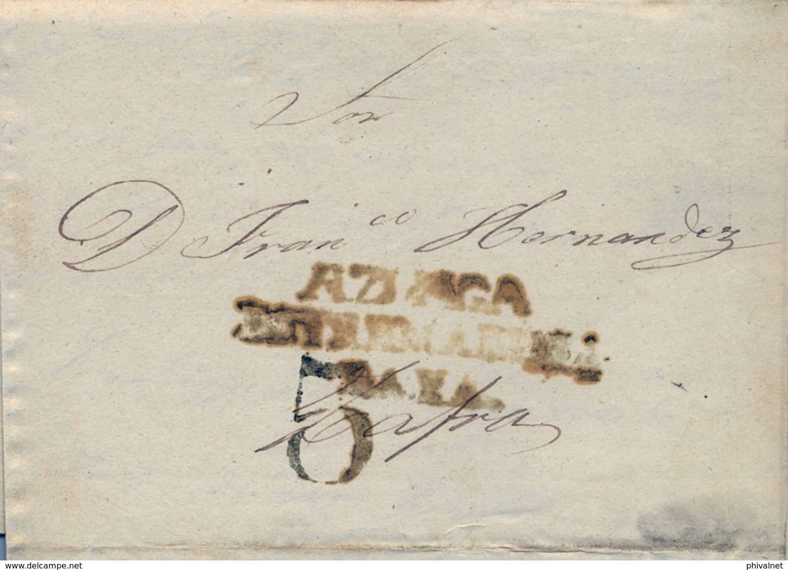 PREFILATELIA , 1848  , CARTA COMPLETA  , BADAJOZ  , AZUAGA - ZAFRA  , T. 1 - ...-1850 Prephilately