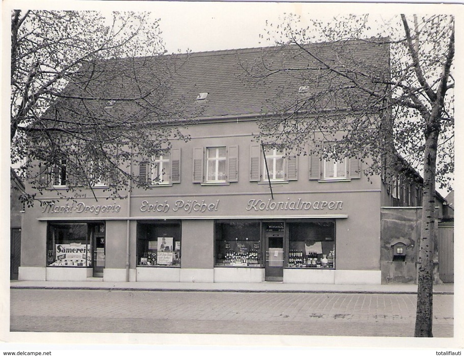 TAUCHA B Leipzig Markt Drogerie Kolonialwaren Erich Pöschel Foto + Ansichtskarte Ungelaufen1 - Taucha