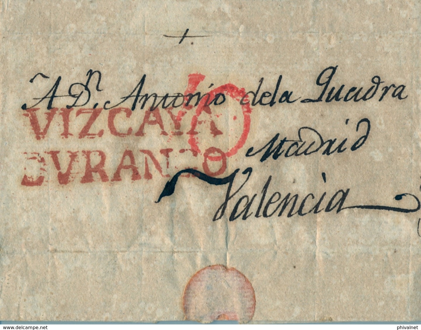 PREFILATELIA , 1825  , CARTA COMPLETA  , VIZCAYA  , DURANGO - VALENCIA  , T. 4 - ...-1850 Préphilatélie