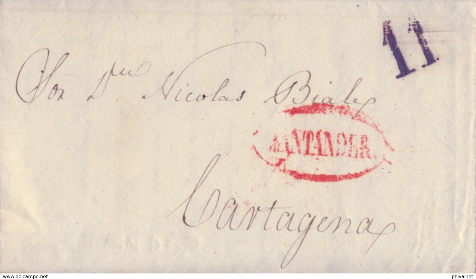 PREFILATELIA , 1841  , CARTA COMPLETA  , CANTABRIA  , SANTANDER - CARTAGENA  , T. 13 - ...-1850 Prefilatelia
