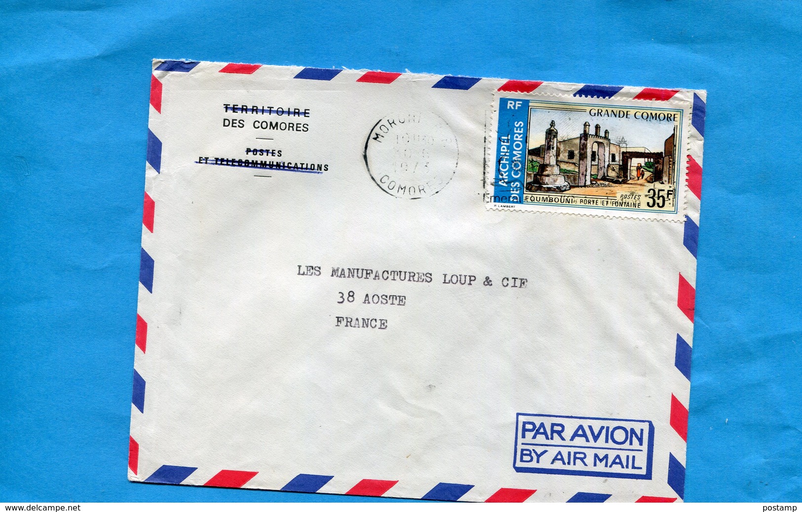 MARCOPHILIE-Lettre-Comores>Françe-cad Moroni  -1973-stamp-N° 82-foumboni -porte Et Fontaine - Lettres & Documents