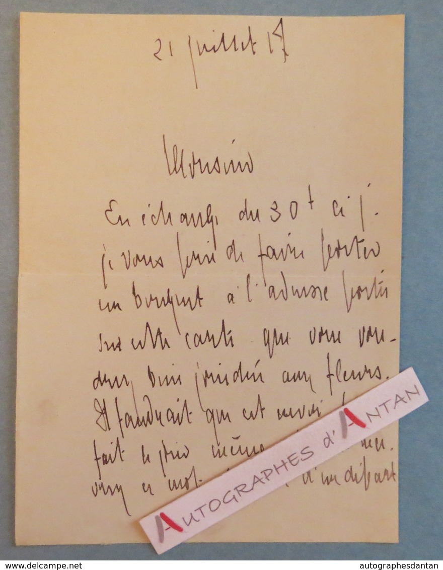 L.A.S 1917 Général Henri GOURAUD - Envoi D'un Bouquet De Fleurs - Lettre Autographe LAS - WW1 - Other & Unclassified