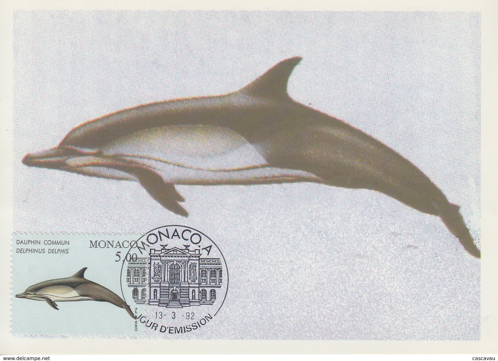 Carte Maximum  1er  Jour    MONACO     Dauphin  Commun   1992 - Dauphins