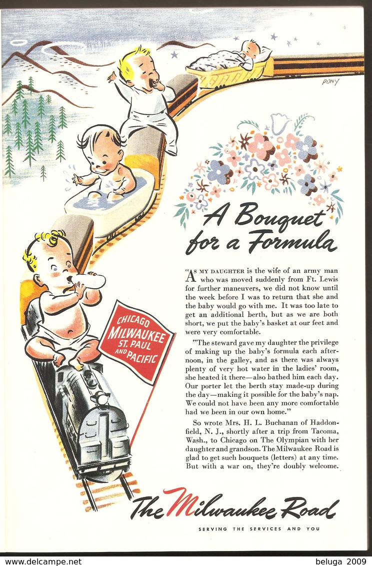 1945 Chicago Milwaukee St. Paul & Pacific Railroad Ad Publicity Babies On Train - War Time WWII WW2 - Advertising