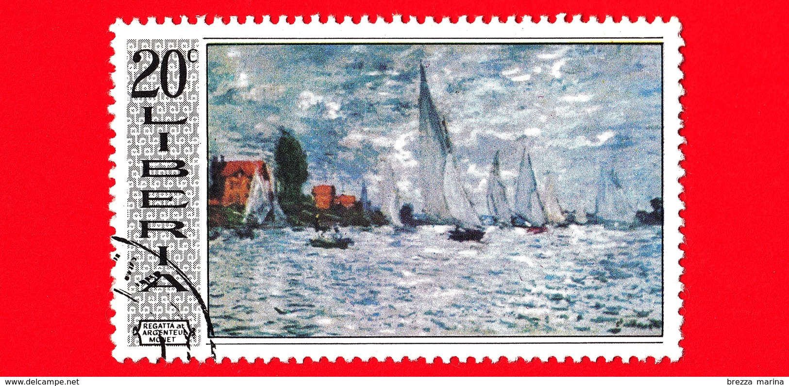 LIBERIA - Usato - 1969 - Arte - Dipinto Di Monet - Regatta At Argenteul - 20 - Liberia