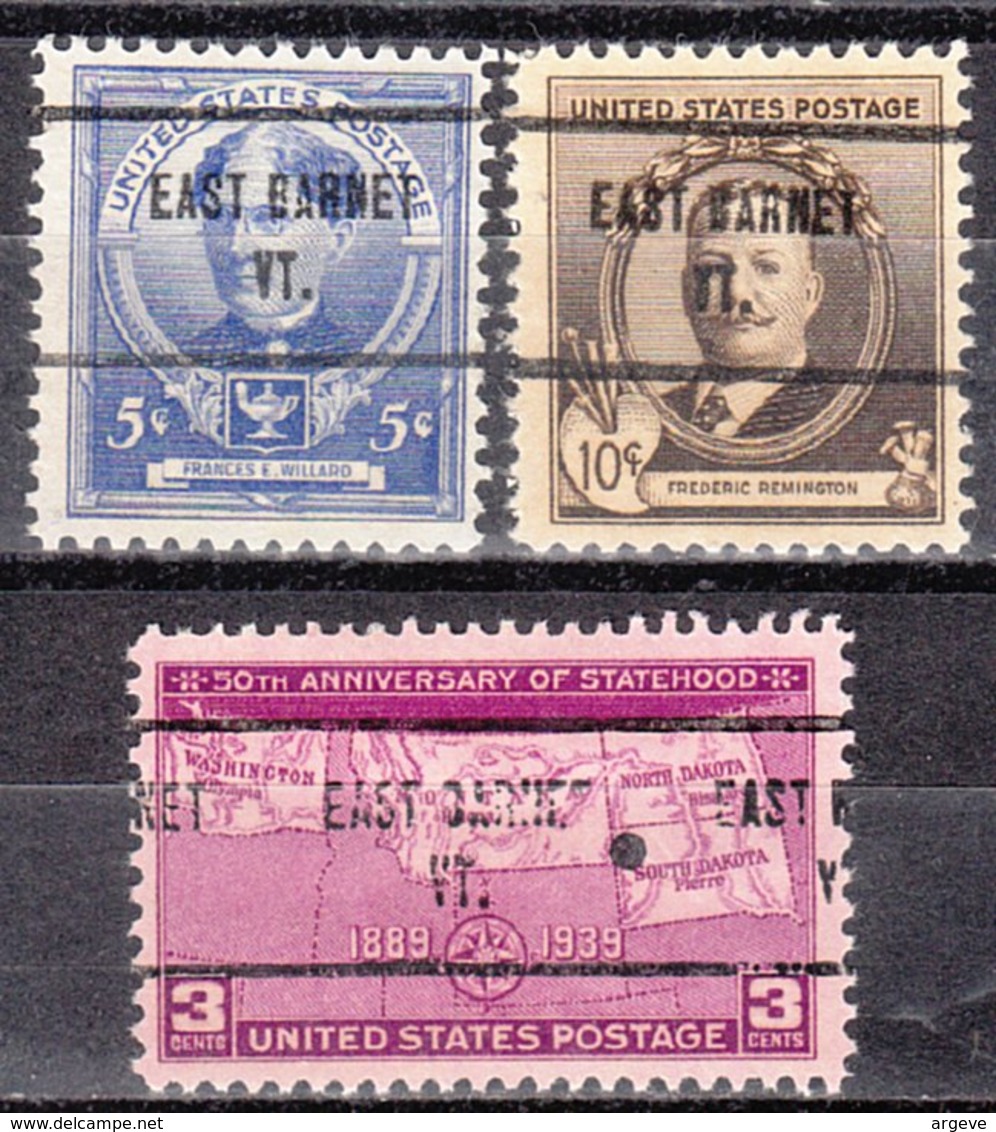 USA Precancel Vorausentwertung Preo, Locals Vermont, East Barnet 713, 5 $ Type, 3 Diff. Commemorative Stamps - Vorausentwertungen