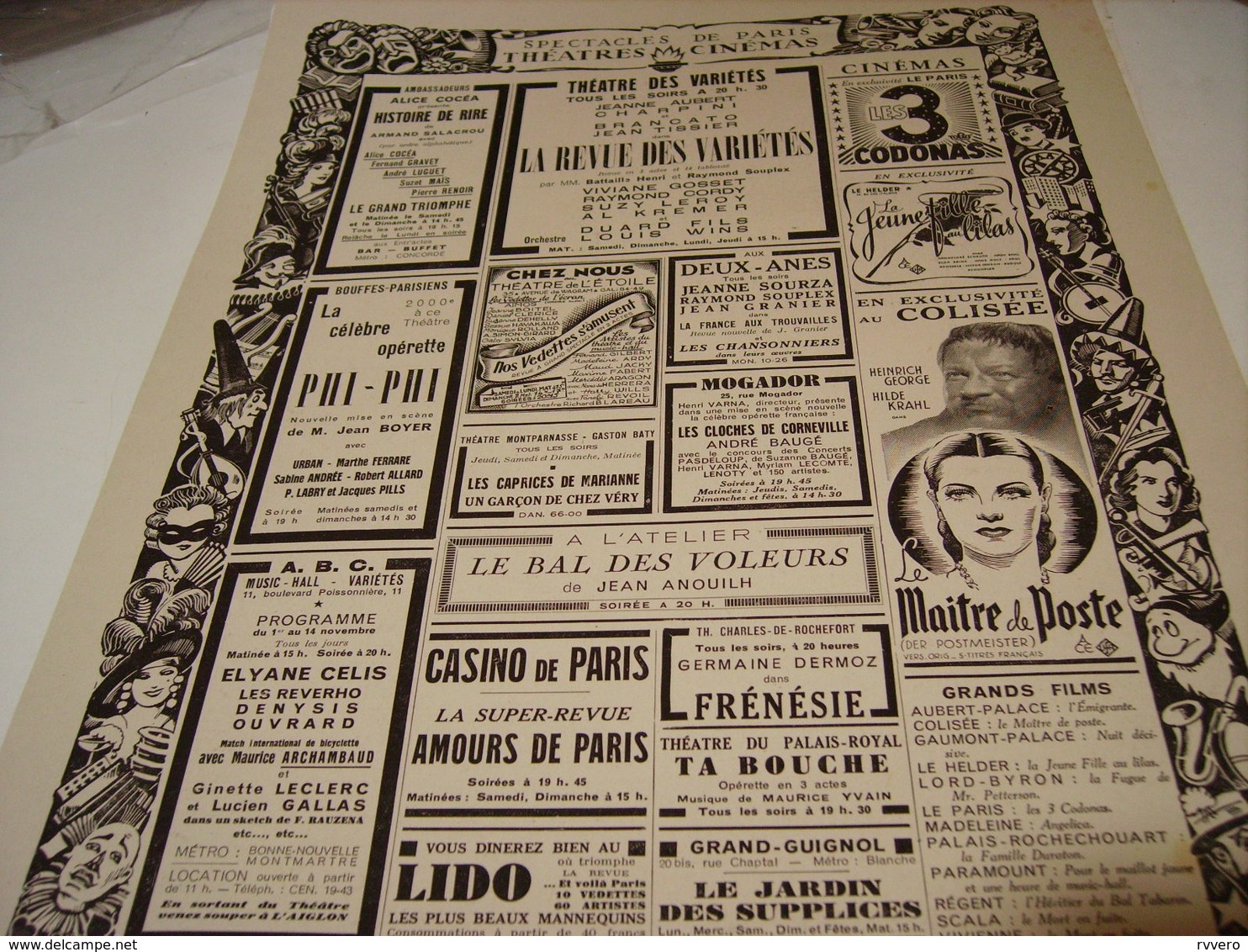 ANCIENNE PUBLICATION PROGRAMME THEATRE ET CINEMA A PARIS 1940 - Autres & Non Classés