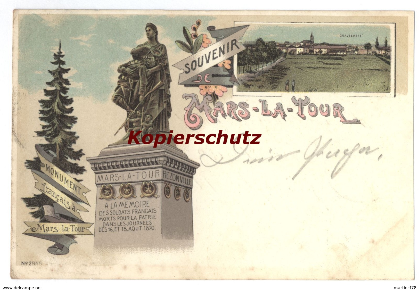 Lithographie Souvenir Monument Francais A Mars La Tour Gravelotte 1898 - Andere & Zonder Classificatie