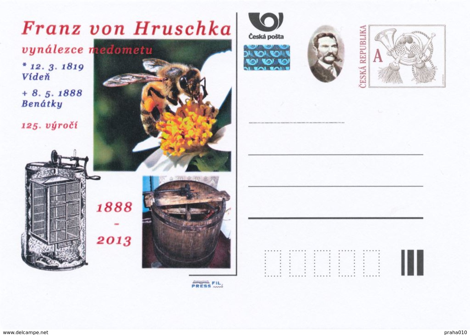 Rep. Ceca / Cart. Postali (Pre2013/17) Franz Von Hruschka (1819-1888) Inventore Di Miele Estrattore (1); Ape, Estrattore - Alimentazione