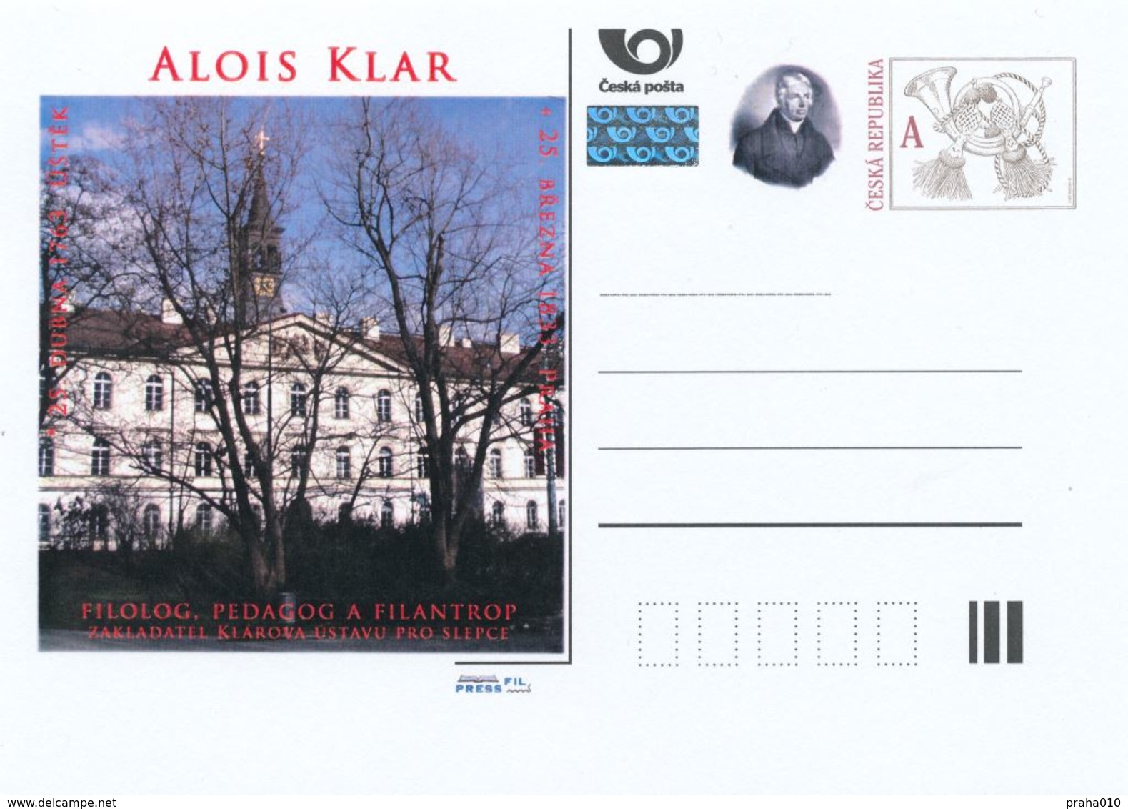 Rep. Ceca / Cart. Postali (Pre2013/19) Alois Klar(1763-1833) Filologo,insegnante;fondatore Dell'Istituto Per Non Vedenti - Handicap