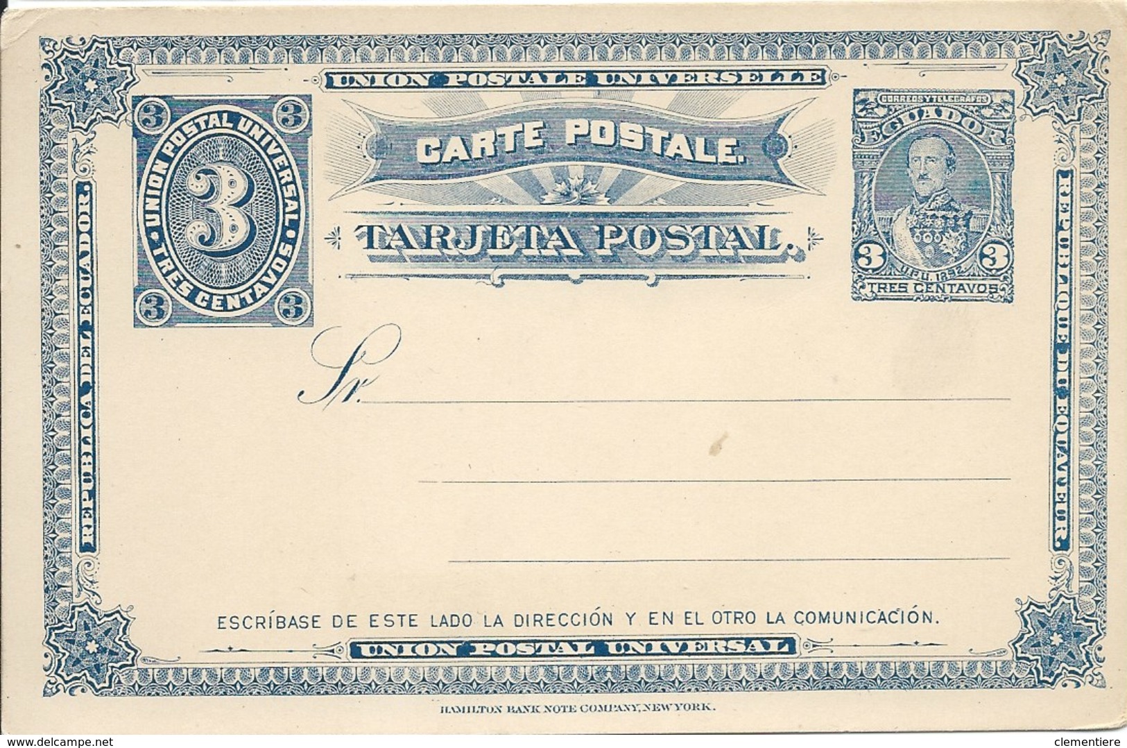 Entier Postal De 3 Centavos Sur Carte Postale Non Circule - Ecuador