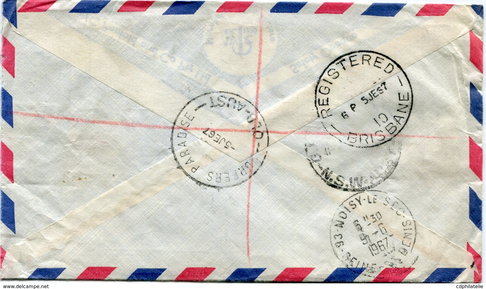 TERRITOIRE ANTARCTIQUE AUSTRALIEN  LETTRE RECOMMANDEE PAR AVION DEPART SURFERS PARADISE 5 JE 67 POUR LA FRANCE - Lettres & Documents