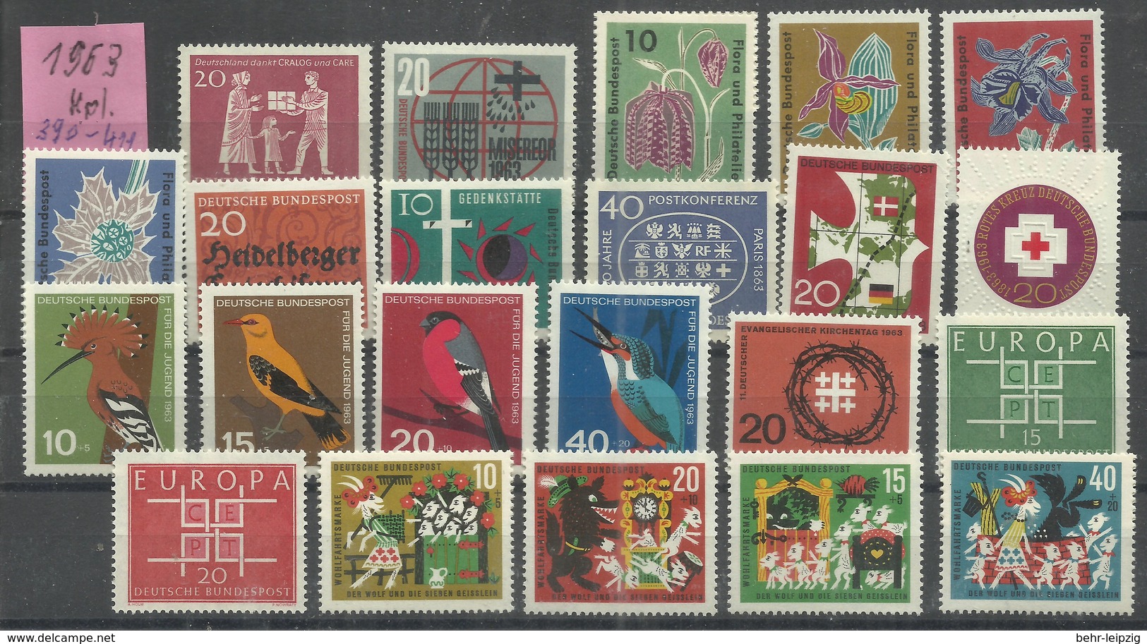 BRD Jahrgang 1963" 390-411 Kpl., Ausgewählte Qualität, Tip-top " Postfrisch Mi.-Preis 10,00 - Neufs