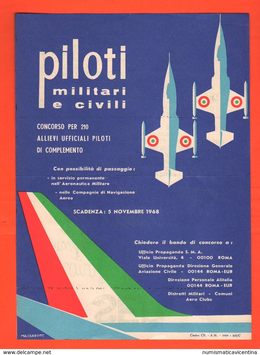 Piloti Aviazione Locandina 1968 Concorso Aeronautica Vicenza Avion Flight Al Retro SEP - Aviazione