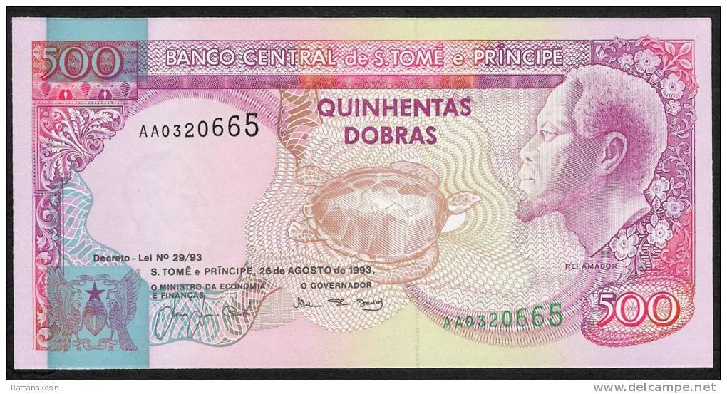 SAO TOME E PRINCIPE  P63a  500 DOBRAS  1993  #AA0320665 FIRST PREFIX ! Signature 1  UNC. - Sao Tome And Principe