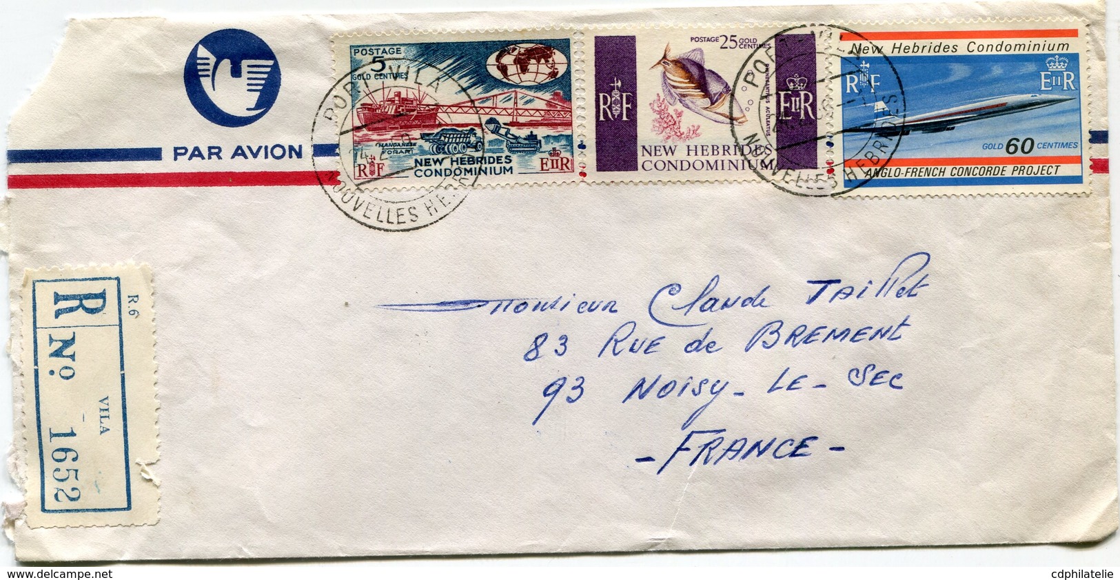 NOUVELLES HEBRIDES LETTRE RECOMMANDEE PAR AVION DEPART PORT- VILA 24-2-69 NOUVELLES HEBRIDES POUR LA FRANCE - Storia Postale