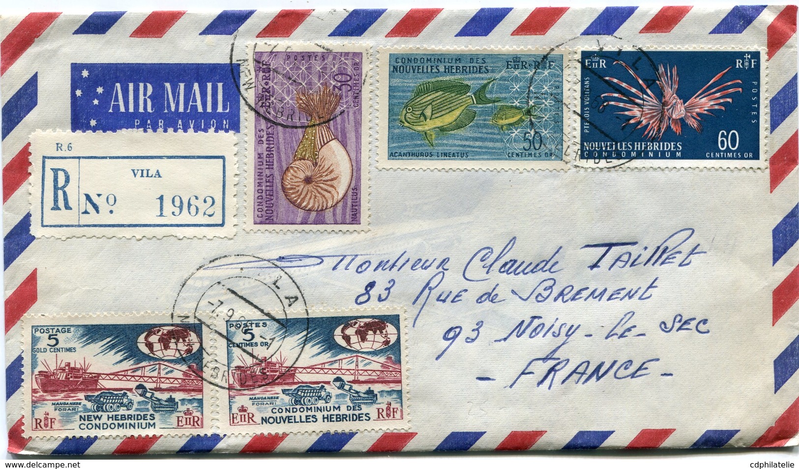 NOUVELLES HEBRIDES LETTRE RECOMMANDEE PAR AVION DEPART VILA 7-9-68 NEW HEBRIDES POUR LA FRANCE - Cartas & Documentos