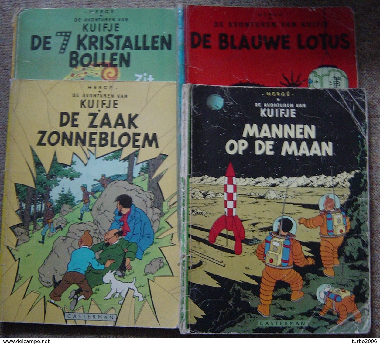 Hergé  KUIFJE 4 Delen : Mannen Op De Maan / De Blauwe Lotus / De 7 Kristallen Bollen / De Zaak Zonnebloem - Kuifje