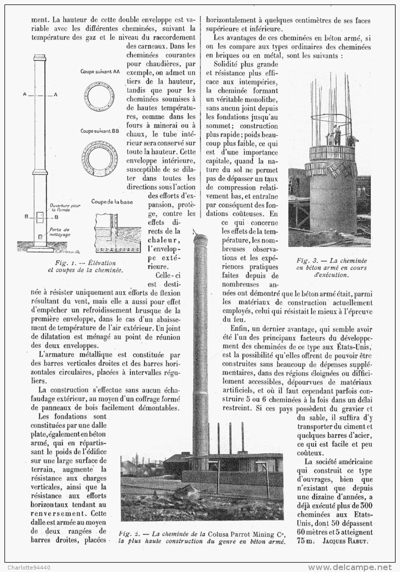 LA  PLUS HAUTE CHEMINEE DU MONDE EN BETON ARME   1911 - Autres & Non Classés