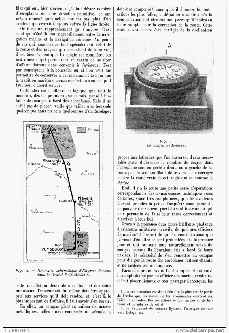 LA BOUSSOLE Et L'AVIATION à PROPOS DU VOYAGE  " PARIS-PUY DE DOME "  1911 - Autres & Non Classés