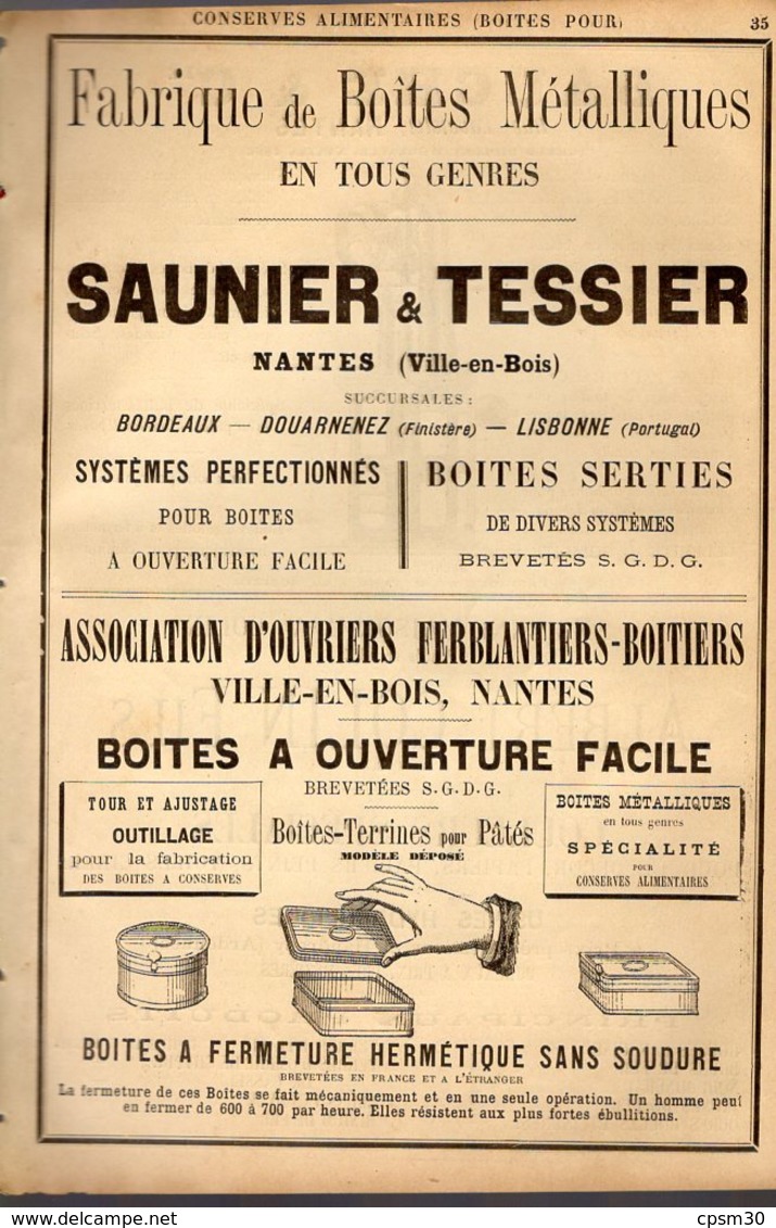 PUB 1891 - Conserves Saunier & Tessier; Dauché Rue Lavoisier à Nantes; Couleurs Pour Papier à Prix & Haudrecy 08 - Publicités