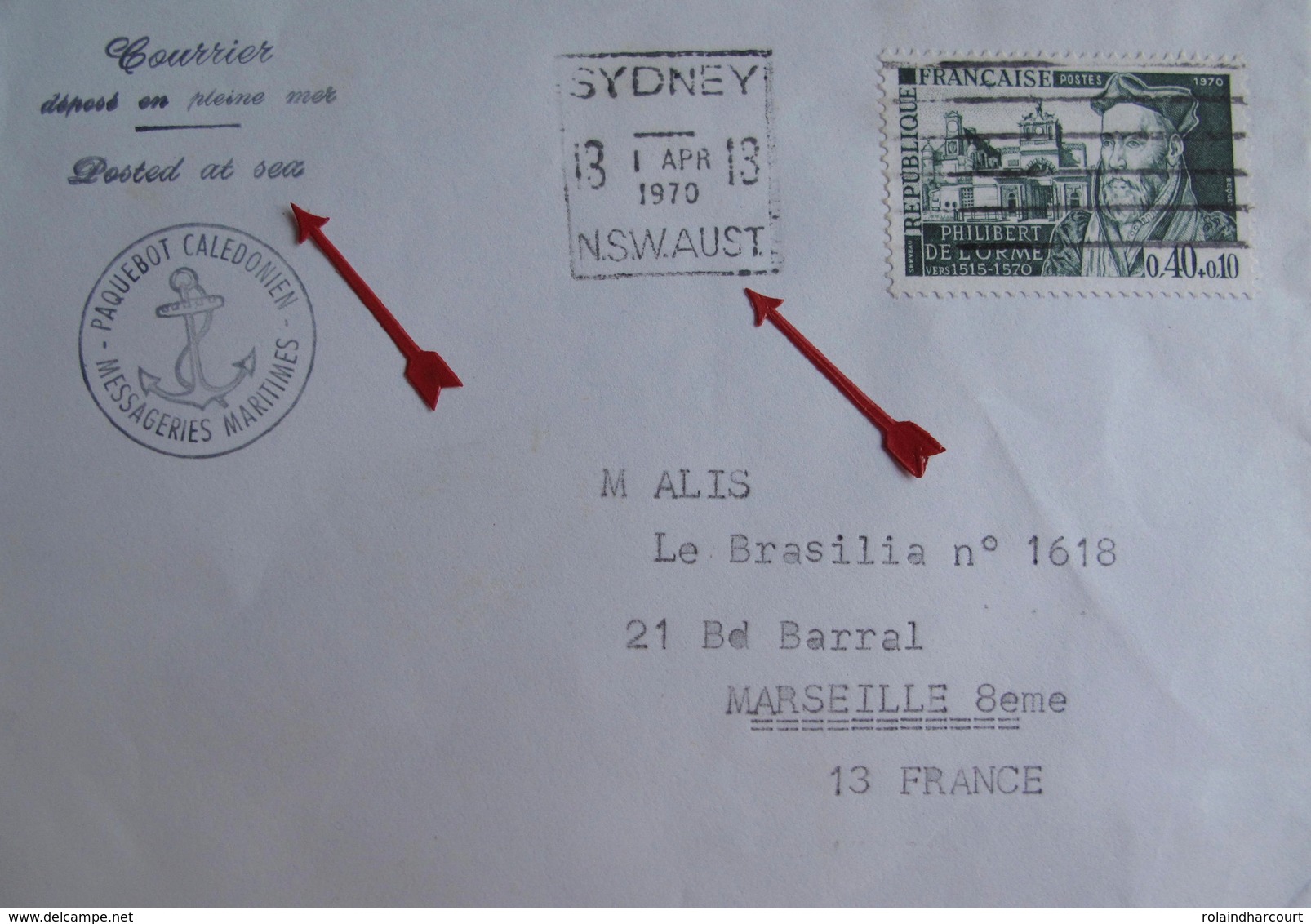 A160 - ✉️ PAQUEBOT CALEDONIEN - CàD Carré : SYDNEY (AUSTRALIE) 1er AVRIL 1970 - COURRIER POSTE EN PLEINE MER - Marcophilie